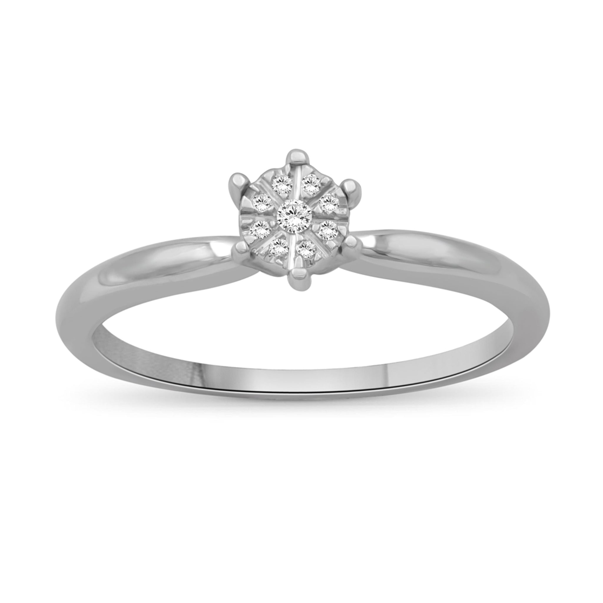 JewelonFire 1/20 Carat T.W. White Diamond Sterling Silver Cluster Ring - Assorted Colors