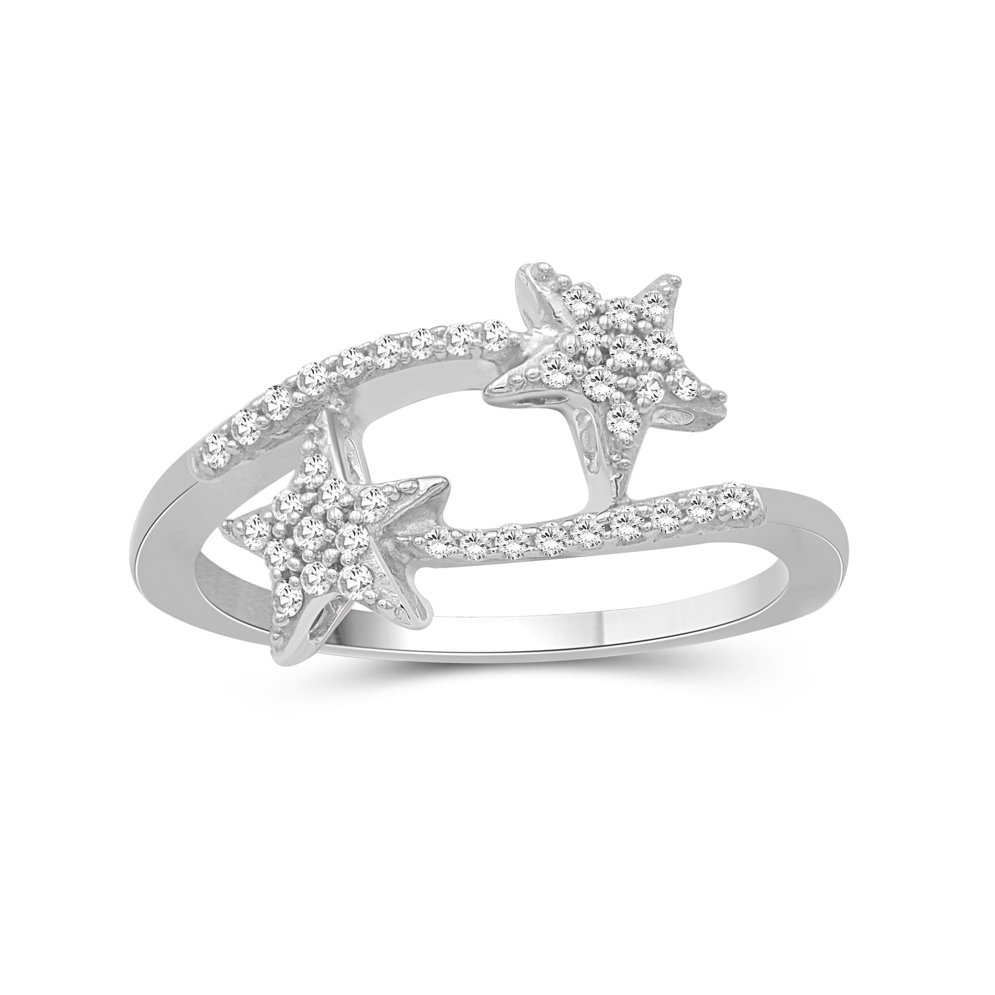 JewelonFire 1/4 Carat T.W. White Diamond Sterling Silver Star Ring - Assorted Colors