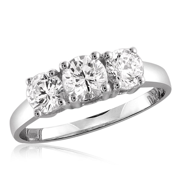 White Cubic Zirconia (AAA) Sterling Silver 3 Stone Ring