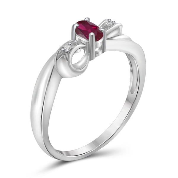 JewelonFire 0.15 Carat T.G.W Ruby and White Diamond Accent Sterling Silver Ring - Assorted Colors