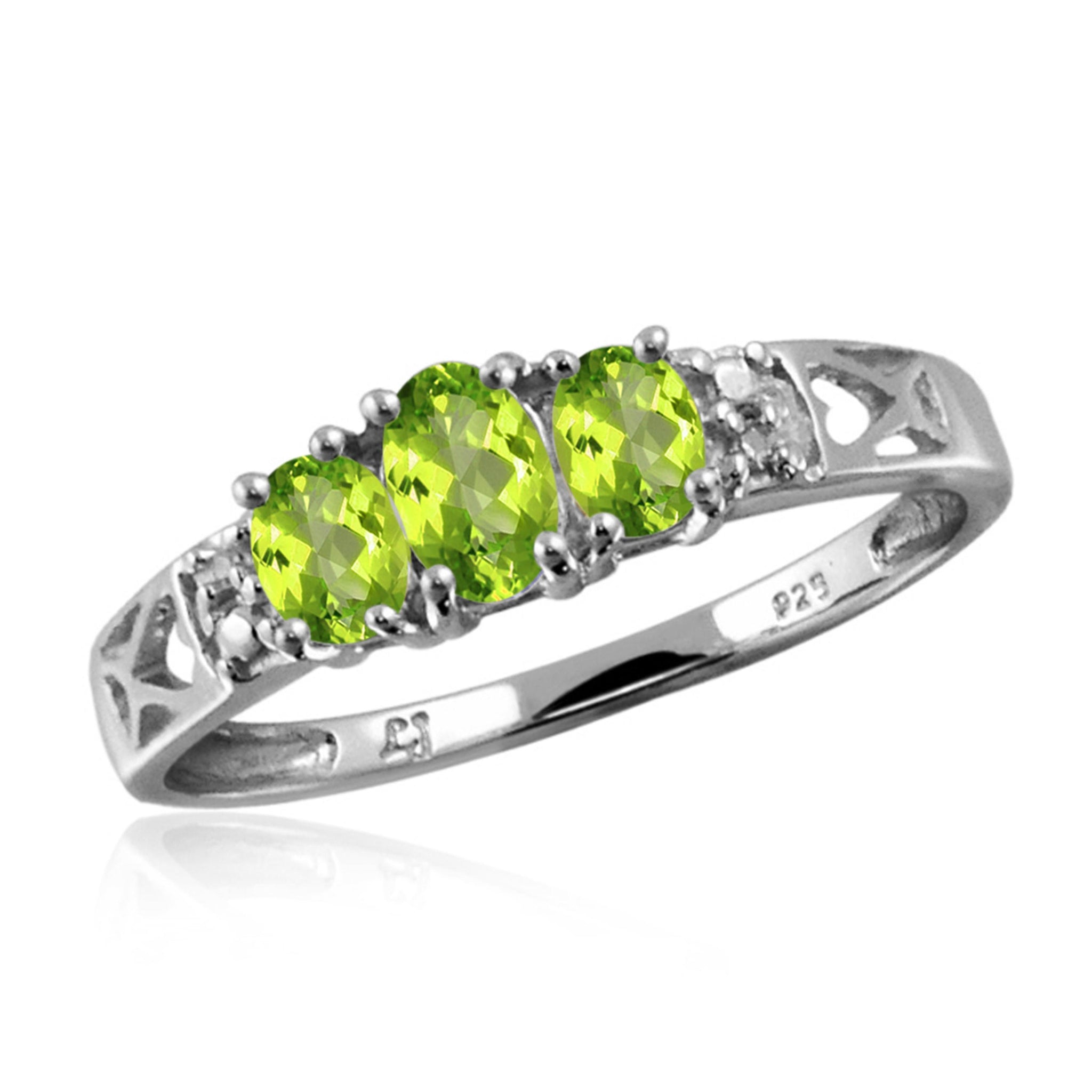 JewelonFire 1/2 Carat T.G.W. Peridot And White Diamond Accent Sterling Silver Ring