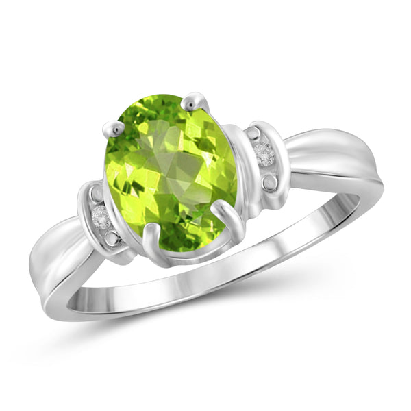 JewelonFire 2.00 Carat T.G.W. Peridot And White Diamond Accent Sterling Silver Ring