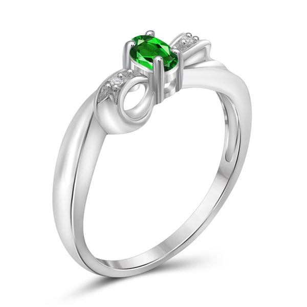 JewelonFire 0.15 Carat T.G.W. Chrome Diopside and White Diamond Accent Sterling Silver Ring - Assorted Colors