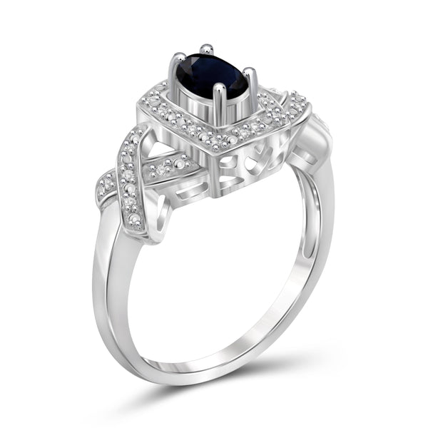 JewelonFire 0.60 Carat T.G.W. Sapphire and 1/20 ctw White Diamond Sterling Silver Ring - Assorted Colors