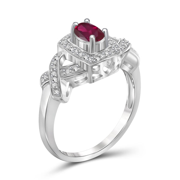 JewelonFire 0.45 Carat T.G.W. Ruby and 1/20 ctw White Diamond Sterling Silver Ring - Assorted Colors