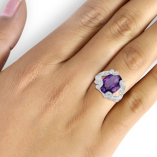 JewelonFire 8 1/3 Carat T.G.W. Amethyst And White Diamond Accent Sterling Silver Ring - Assorted Colors