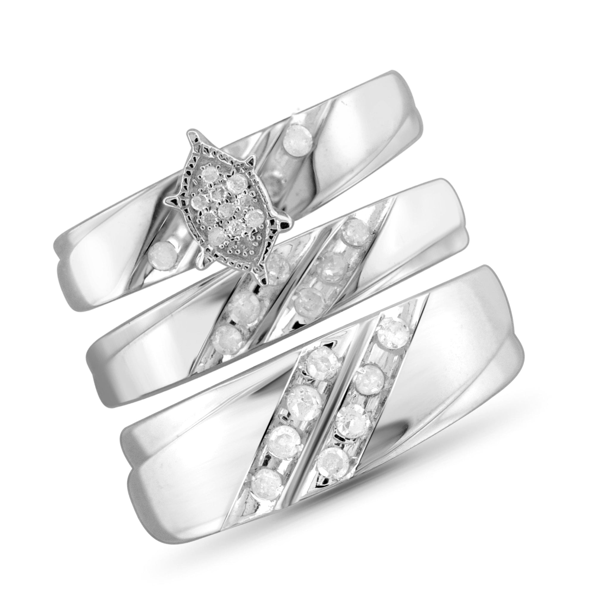 JewelonFire 1/2 Carat T.W. White Diamond Trio Engagement Ring Set in Sterling Silver - Assorted Colors