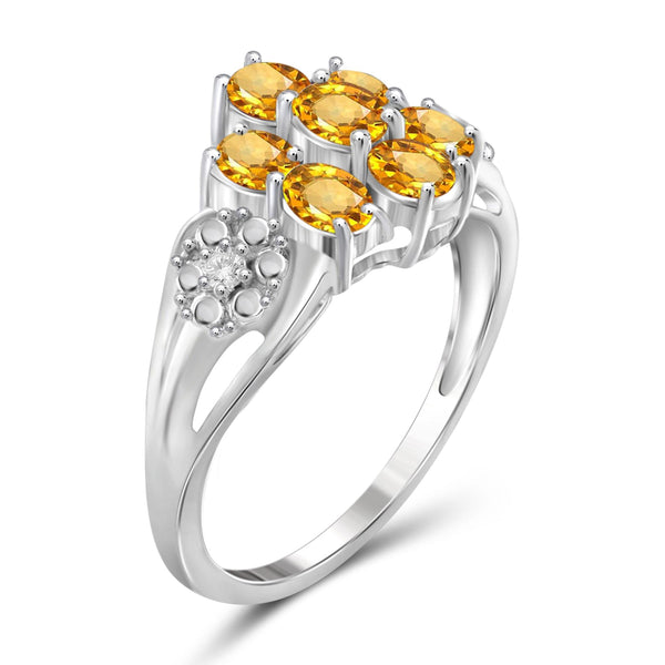 JewelonFire 1 1/4 Carat T.G.W. Citrine And White Diamond Accent Sterling Silver Ring - Assorted Colors