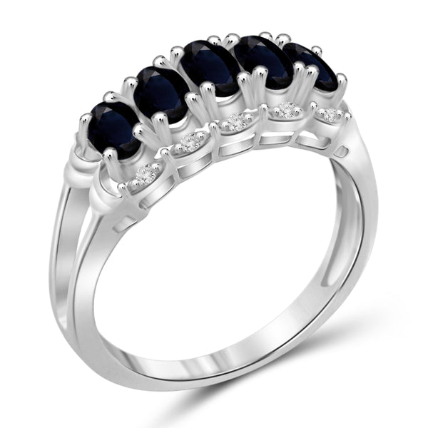 JewelonFire 1.60 Carat T.G.W. Sapphire and 1/20 ctw White Diamond Sterling Silver Ring - Assorted Colors