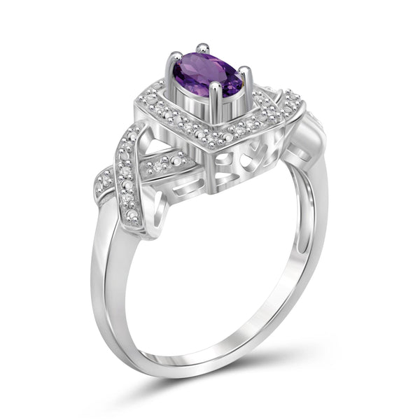 JewelonFire 1/2 Carat T.G.W. Amethyst And 1/20 Carat T.W. White Diamond Sterling Silver Ring - Assorted Colors
