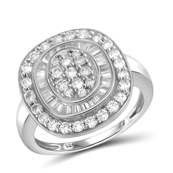 JewelonFire 1 Carat T.W. White Diamond Sterling Silver Square Ring