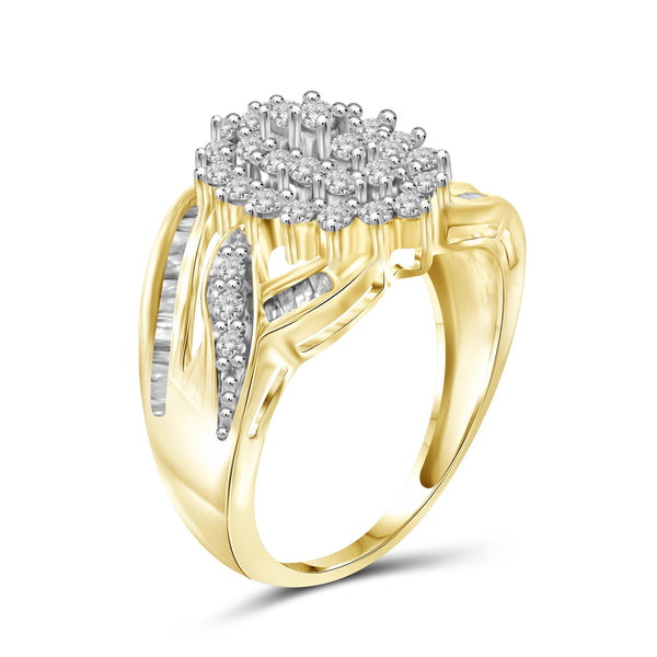 JewelonFire 1 Carat T.W. White Diamond Sterling Silver Cluster Swirl Ring