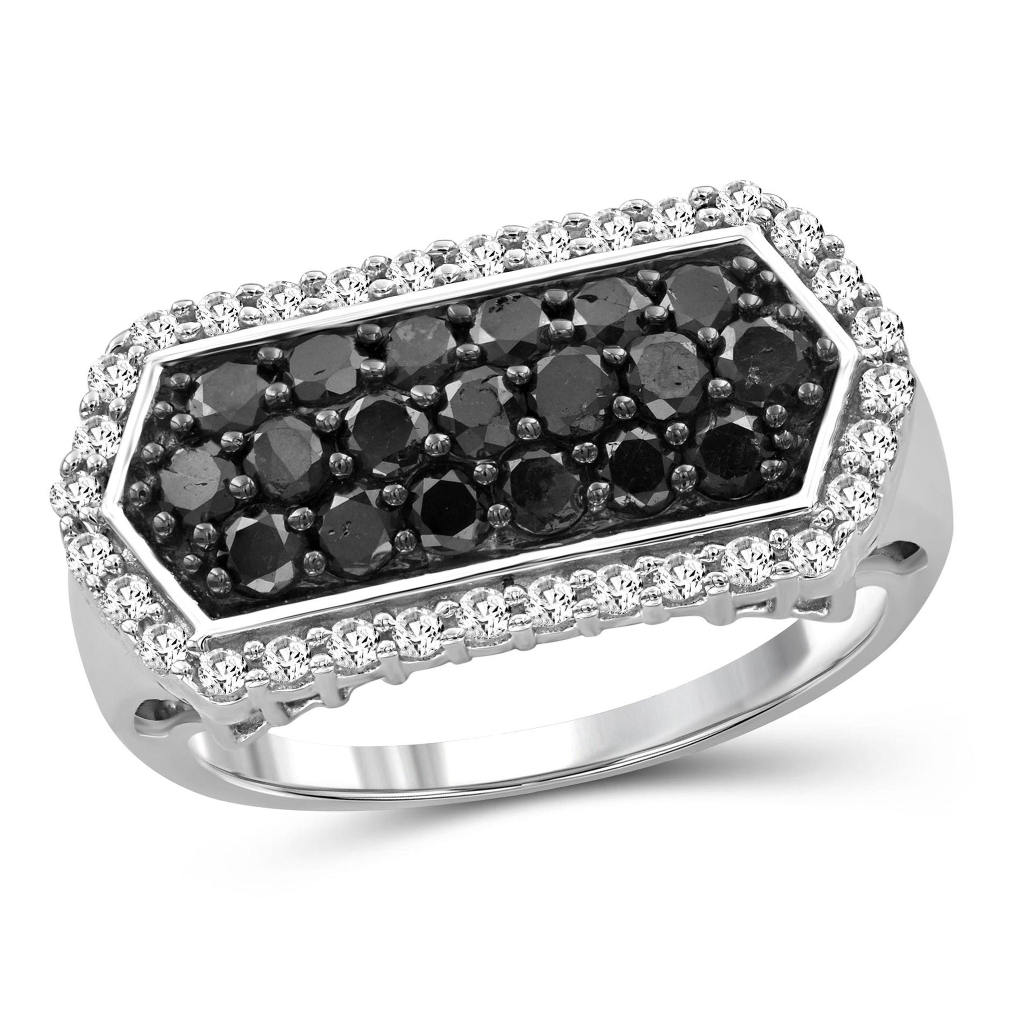 JewelonFire 1 Carat T.W. Black And White Diamond Sterling Silver Band