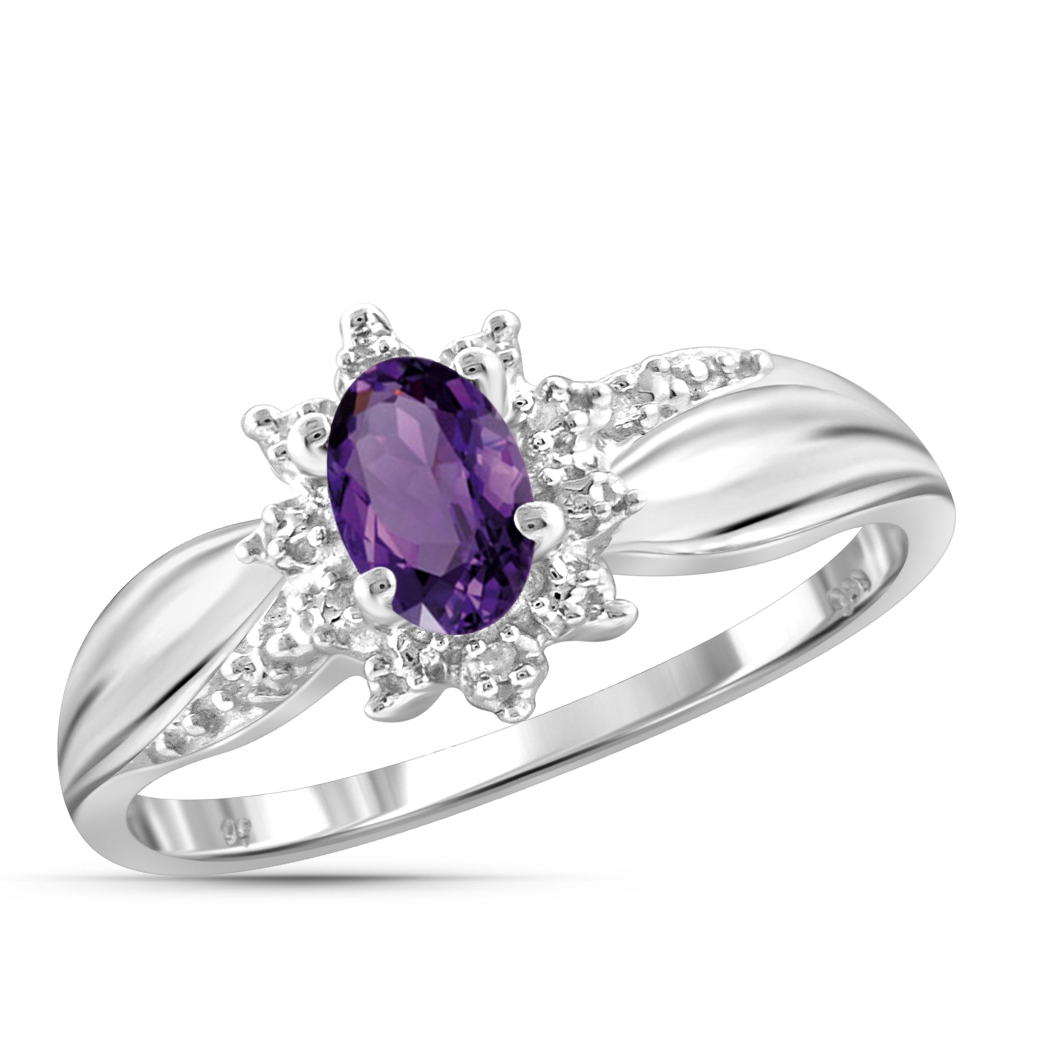 JewelonFire 1/2 Carat T.G.W Amethyst And White Diamond Accent Sterling Silver Ring - Assorted Colors
