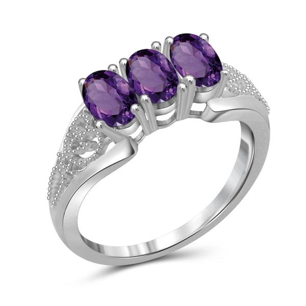 JewelonFire 1 1/4 Carat T.G.W. Amethyst Sterling Silver 3 Stone Ring - Assorted Colors