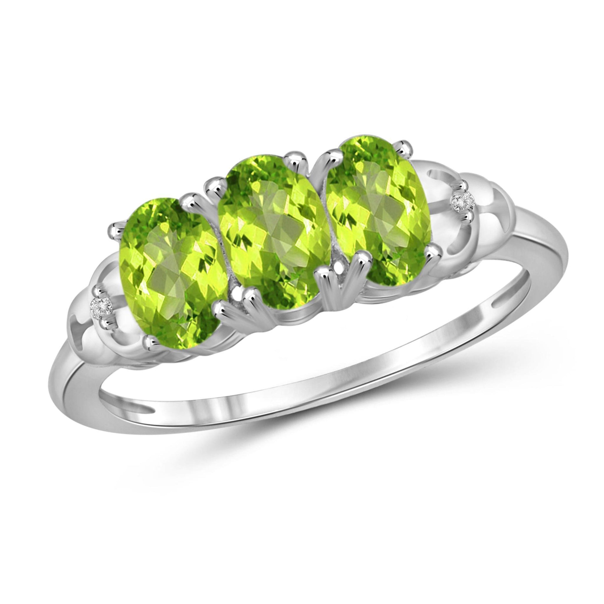 JewelonFire 1 1/2 Carat T.G.W. Peridot And White Diamond Accent Sterling Silver Ring - Assorted Colors