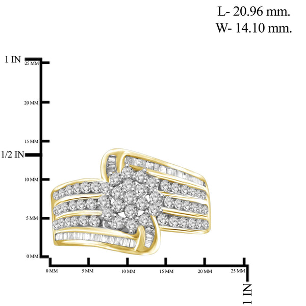 JewelonFire 1 Carat T.W. White Diamond Sterling Silver 4-Row Cluster Ring