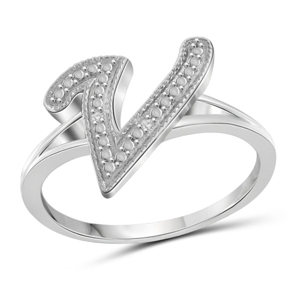 JewelonFire White Diamond Accent Sterling Silver "A TO Z " Initial Spell it Out Ring
