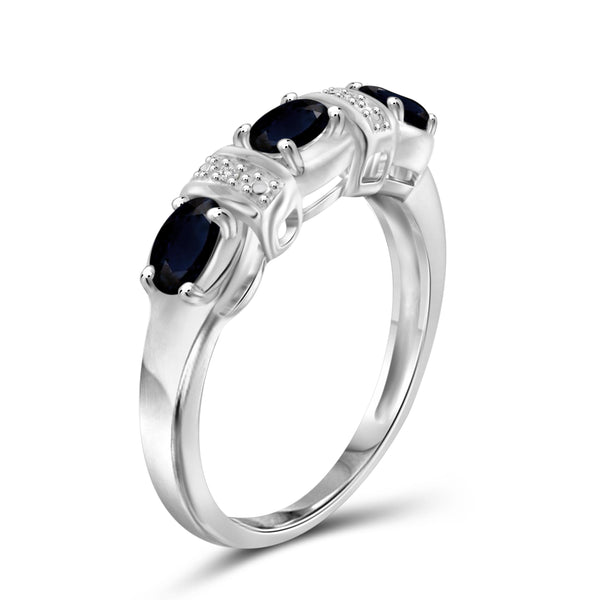 JewelonFire 0.90 Carat T.G.W. Sapphire and White Diamond Accent Sterling Silver Ring - Assorted Colors