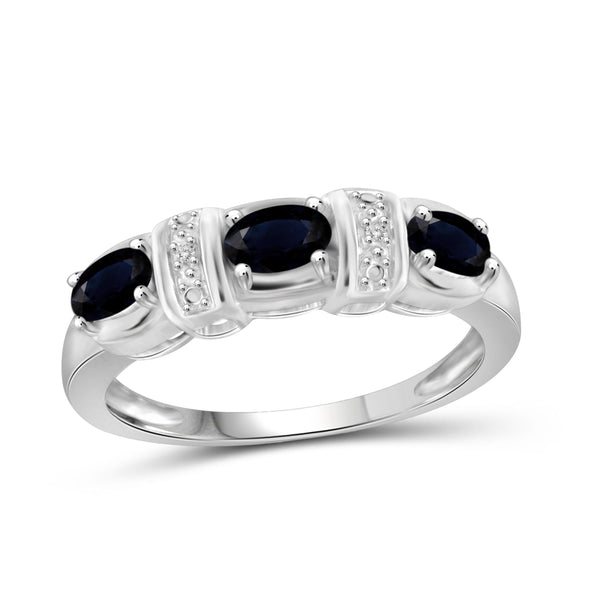 JewelonFire 0.90 Carat T.G.W. Sapphire and White Diamond Accent Sterling Silver Ring - Assorted Colors