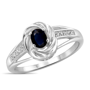 JewelonFire 0.30 Carat T.G.W. Sapphire and White Diamond Accent Sterling Silver Ring - Assorted Colors