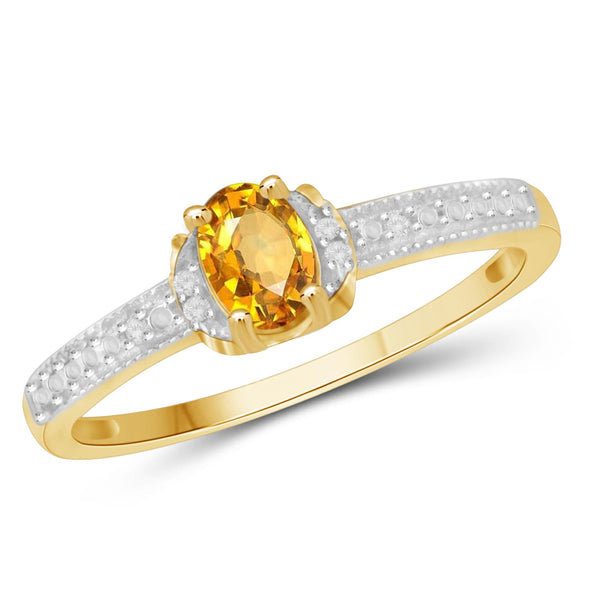 JewelonFire 1/2 Carat T.G.W. Citrine And 1/20 Carat T.W. White Diamond Sterling Silver Ring - Assorted Colors