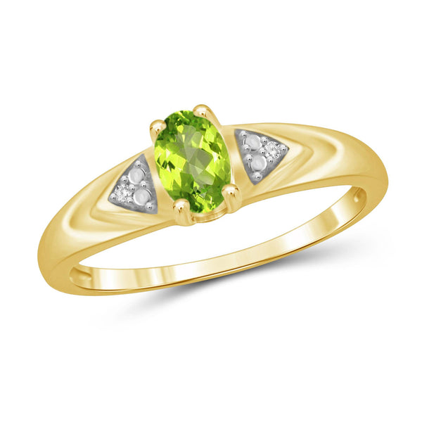 JewelonFire 1/2 Carat T.G.W. Peridot And 1/20 Carat T.W. White Diamond Sterling Silver Ring - Assorted Colors