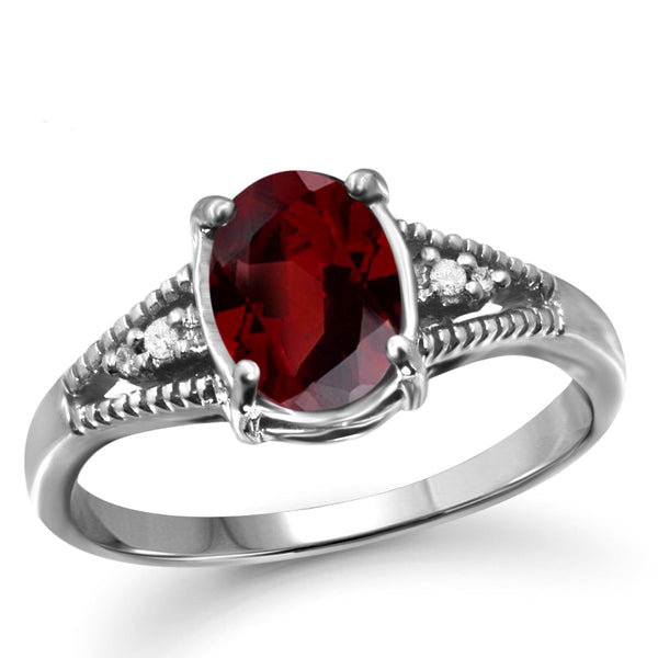 JewelonFire 1 1/2 Carat T.G.W. Garnet And 1/20 Carat T.W. White Diamond Sterling Silver Ring - Assorted Colors