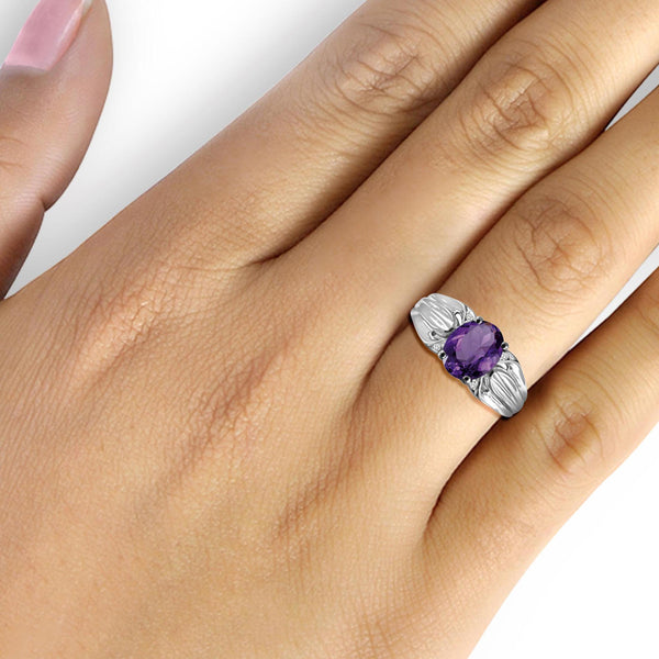 JewelonFire 1.60 Carat T.G.W. Amethyst And 1/20 Carat T.W. White Diamond Sterling Silver Ring - Assorted Colors