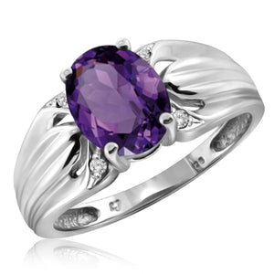 JewelonFire 1.60 Carat T.G.W. Amethyst And 1/20 Carat T.W. White Diamond Sterling Silver Ring - Assorted Colors