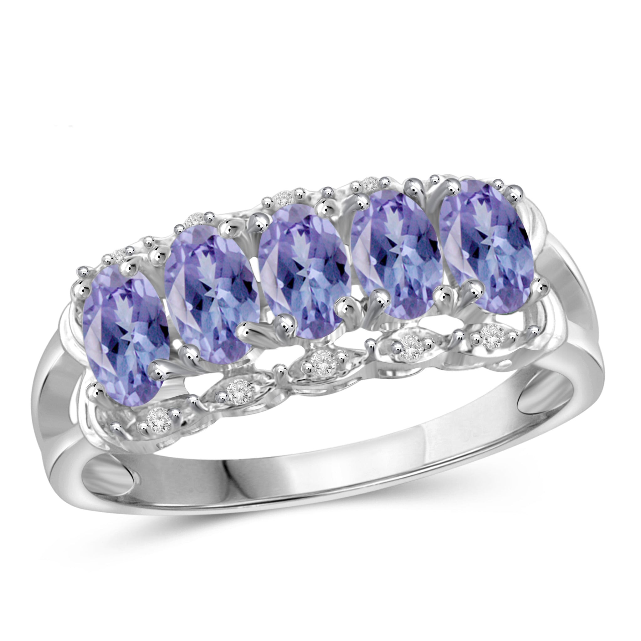JewelonFire 1.20 Carat T.G.W. Tanzanite and 1/20 ctw White Diamond Sterling Silver Ring - Assorted Colors