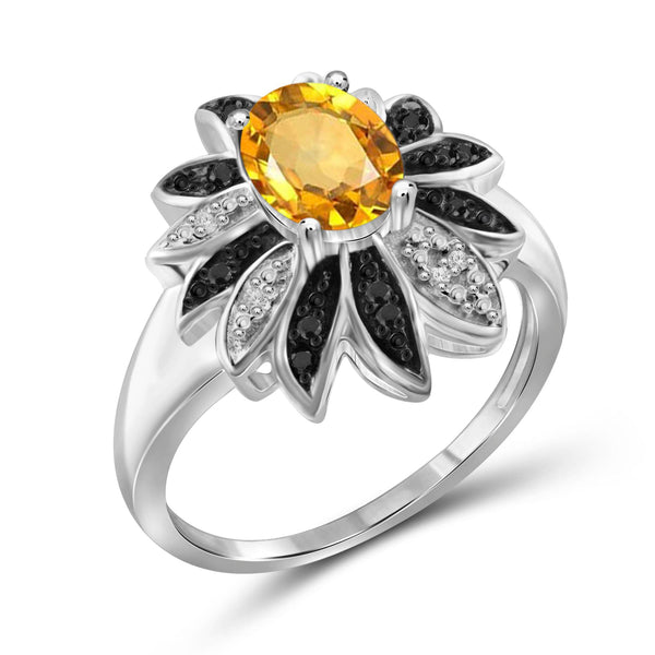 JewelonFire 1.00 Carat T.G.W. Citrine And 1/10 Carat T.W. Black & White Diamond Sterling Silver Ring - Assorted Colors
