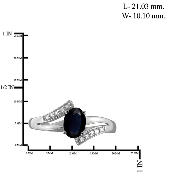 JewelonFire 1.00 Carat T.G.W. Sapphire and 1/20 ctw White Diamond Sterling Silver Ring - Assorted Colors