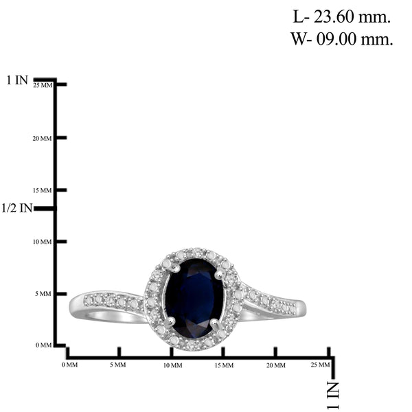 JewelonFire 1.00 Carat T.G.W. Sapphire and 1/20 ctw White Diamond Sterling Silver Ring - Assorted Colors