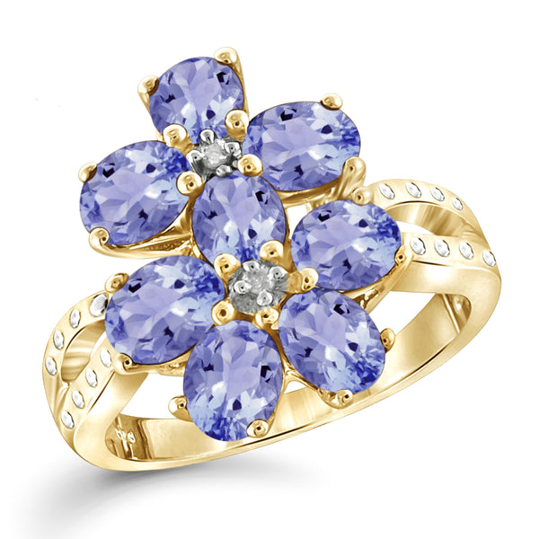 JewelonFire 1.90 Carat T.G.W. Tanzanite and White Diamond Accent Sterling Silver Ring - Assorted Colors