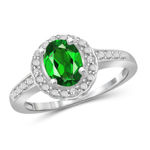 JewelonFire 1.15 Carat T.G.W. Chrome Diopside and 1/20 ctw White Diamond Sterling Silver Ring - Assorted Colors