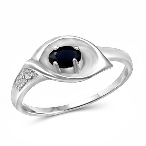 JewelonFire 0.30 Carat T.G.W. Sappahire and White Diamond Accent Sterling Silver Ring - Assorted Colors