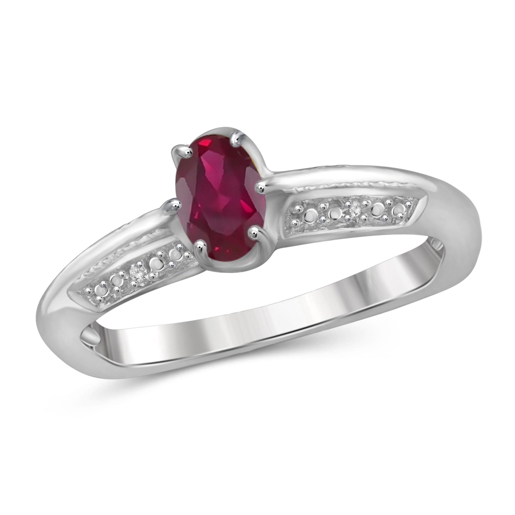 JewelonFire 0.45 Carat T.G.W. Ruby and White Diamond Accent Sterling Silver Ring - Assorted Colors
