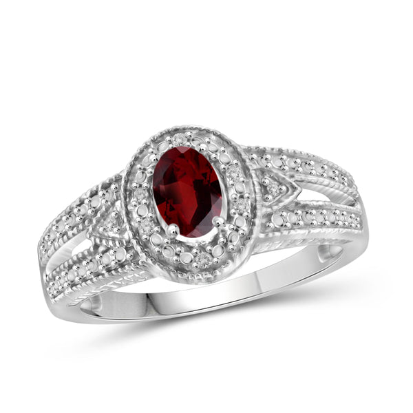 JewelonFire 1/2 Carat T.G.W. Garnet And White Diamond Accent Sterling Silver Ring - Assorted Colors