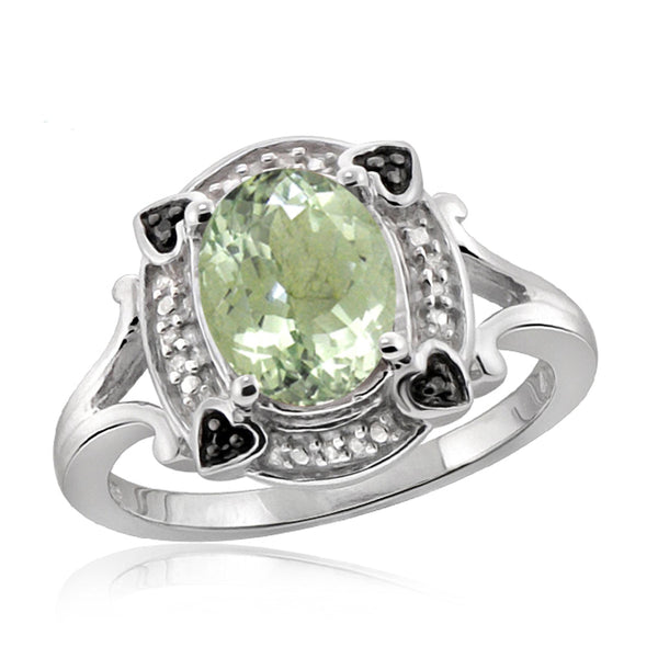 JewelonFire 1.85 Carat T.G.W. Green Amethyst And 1/20 Carat T.W. Black & White Diamond Sterling Silver Ring - Assorted Colors