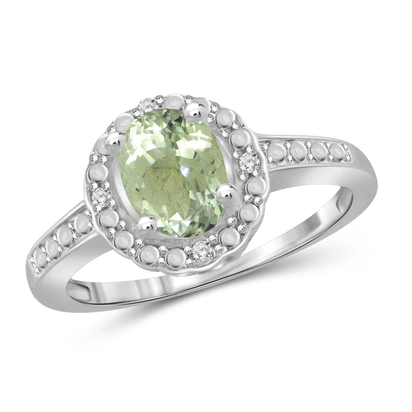 JewelonFire 1 1/3 Carat T.G.W. Green Amethyst And 1/20 Carat T.W. White Diamond Sterling Silver Ring - Assorted Colors