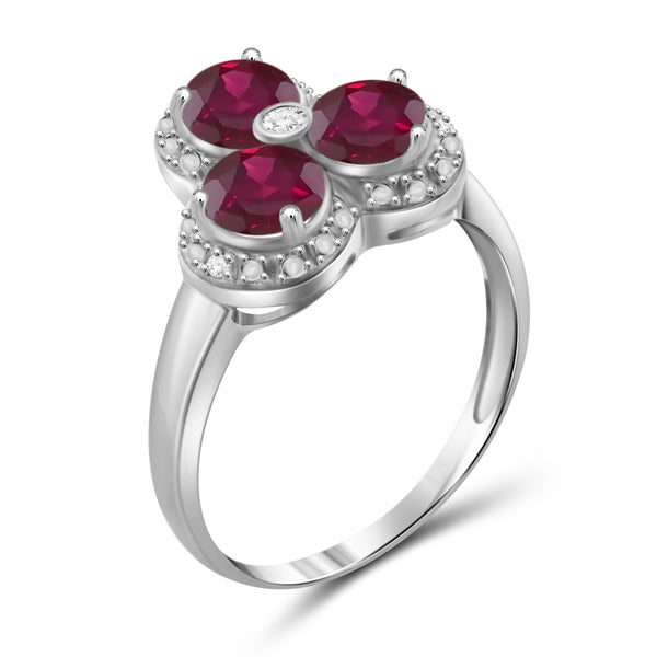 JewelonFire 2 Carat T.G.W. Ruby and White Diamond Accent Sterling Silver 3-Stone Ring- Assorted Colors