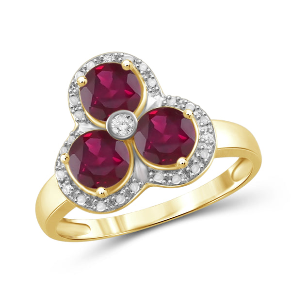 JewelonFire 2 Carat T.G.W. Ruby and White Diamond Accent Sterling Silver 3-Stone Ring- Assorted Colors