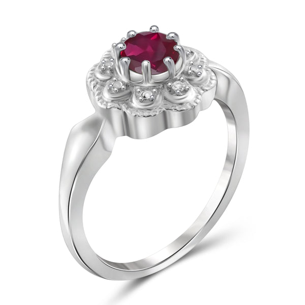 JewelonFire 3/4 Carat T.G.W. Ruby and White Diamond Accent Sterling Silver Ring- Assorted Colors