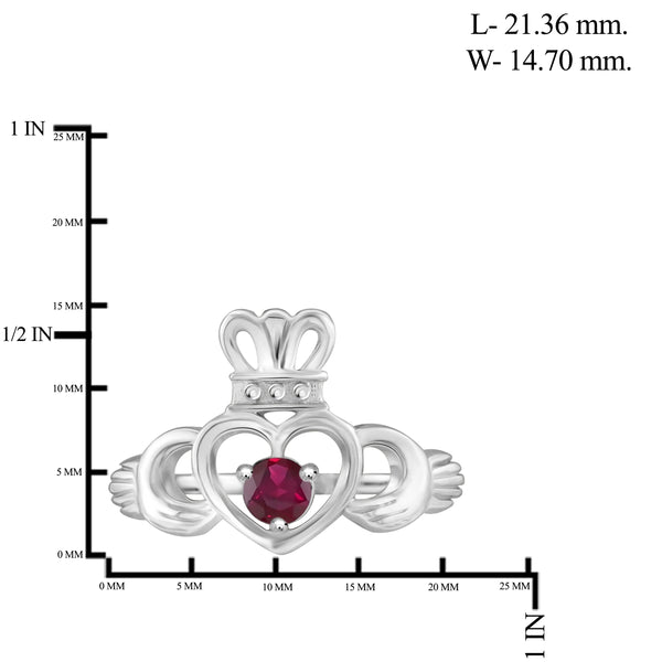 JewelonFire 1/3 Carat T.G.W. Ruby Sterling Silver Heart Crown Ring- Assorted Colors