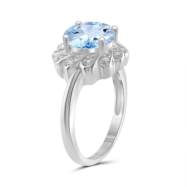 JewelonFire 3 1/5 Carat T.G.W. Sky Blue Topaz And White Diamond Accent Sterling Silver Ring - Assorted Colors