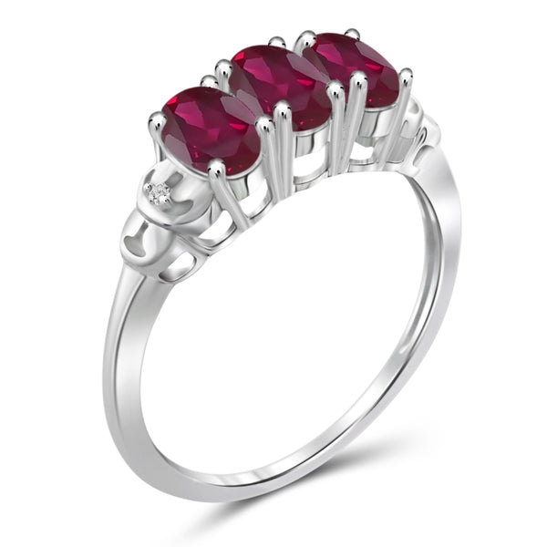 JewelonFire 1.40 Carat T.G.W. Ruby and White Diamond Accent Sterling Silver Ring - Assorted Colors