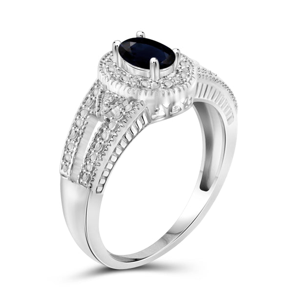JewelonFire 0.60 Carat T.G.W. Sapphire and 1/20 ctw White Diamond Sterling Silver Ring - Assorted Colors