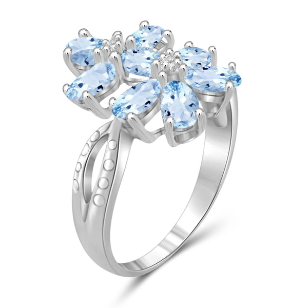 JewelonFire 2 1/4 Carat T.G.W. Sky Blue Topaz And White Diamond Accent Sterling Silver Ring - Assorted Colors