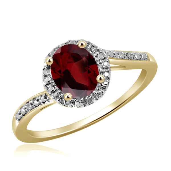 JewelonFire 1.00 Carat T.G.W. Garnet And 1/20 Carat T.W. White Diamond Sterling Silver Ring - Assorted Colors